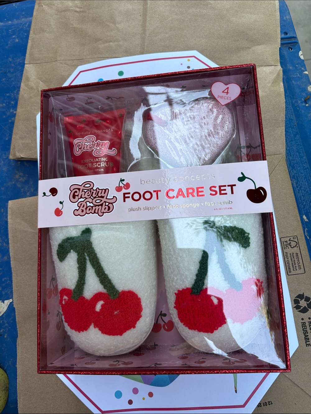 Beauty Concepts Cherry Bomb Women’s Plush Slippers -foot care set